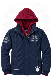 Chaqueta prom personalizada con capucha para prom estudiantil en Bogotá